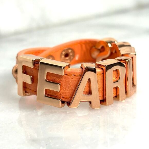 BCBGeneration FEARLESS Slide Charm Leather Snap Cuff Bracelet Orange RoseGold OS - Picture 2 of 7